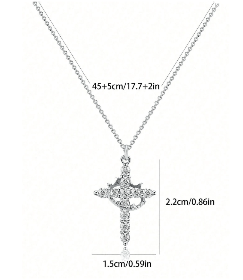 Collar Cruz y Corona Bendita Protección (Acero Inoxidable)