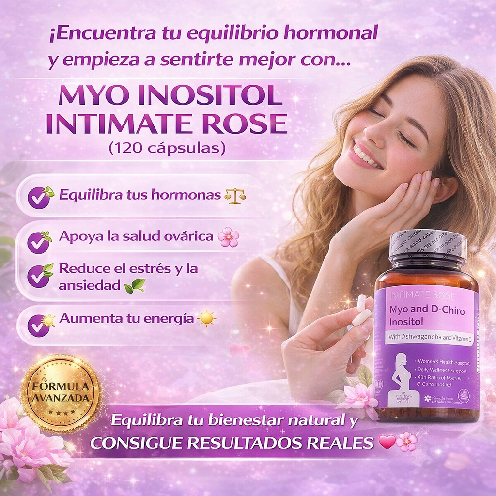 MYO INOSITOL INTIMATE ROSE - Equilibrio Hormonal y Bienestar Femenina en una sola fórmula.(120 cápsulas)