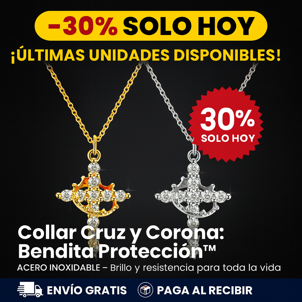 Collar Cruz y Corona Bendita Protección (Acero Inoxidable)