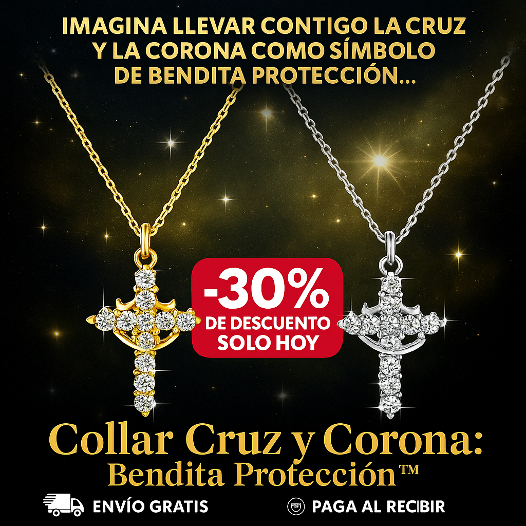 Collar Cruz y Corona Bendita Protección (Acero Inoxidable)