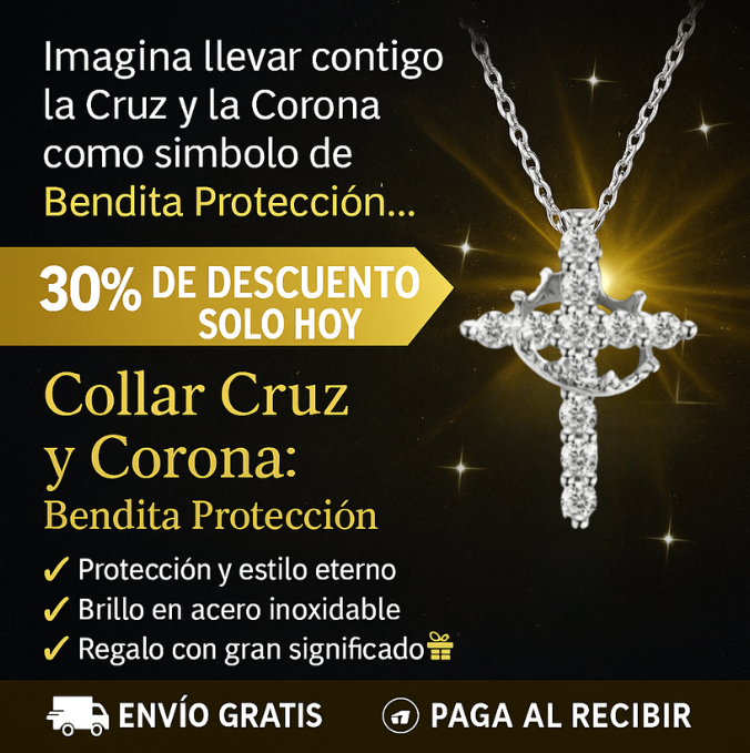 Collar Cruz y Corona Bendita Protección (Acero Inoxidable)