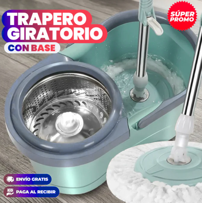 Trapeador Giratorio con Cesta Metalica y Balde Exprimidor
