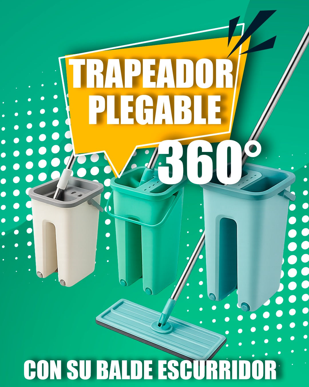Trapeador 360° - Sistema de Limpieza Total con Cubeta Integrada"