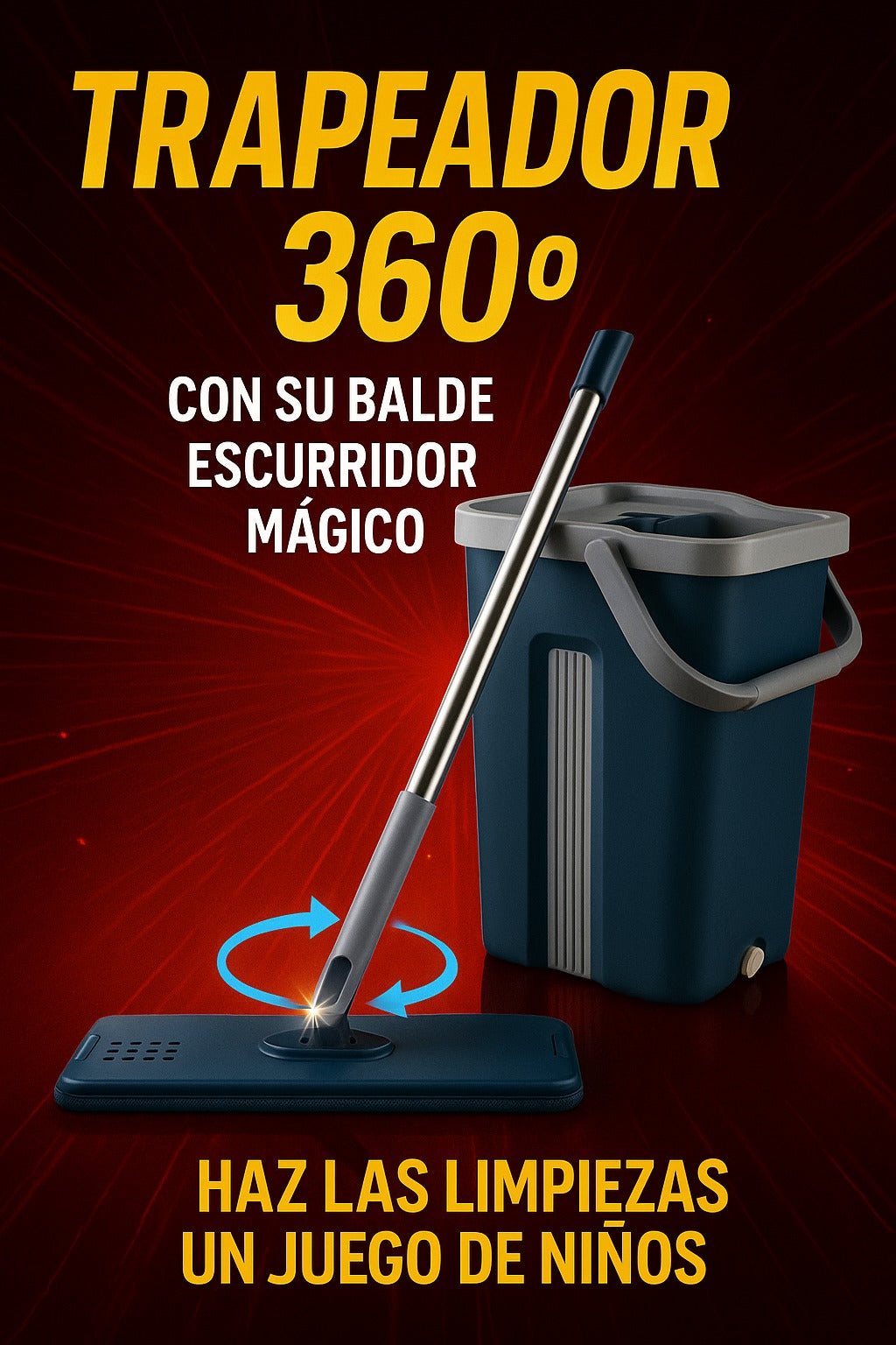 Trapeador 360° - Sistema de Limpieza Total con Cubeta Integrada"