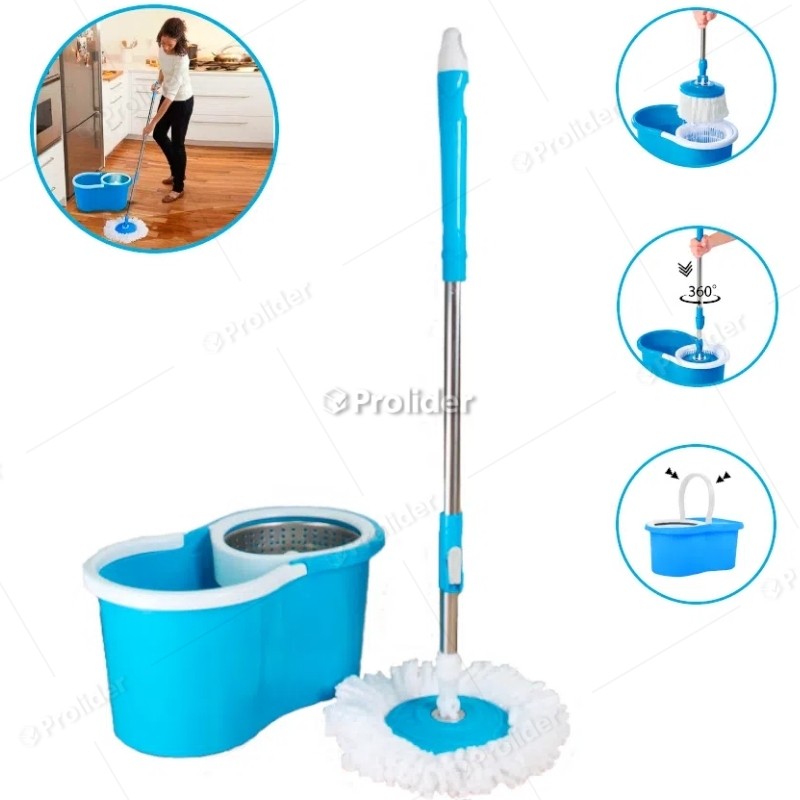 Trapeador Giratorio con Cesta Metalica y Balde Exprimidor