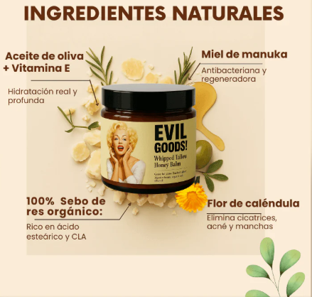 OFERTA 2X1 EVIL GOODS Crema con Sebo de Res - Hidratación Natural Profunda, AntiEnvejecimiento y Restauradora