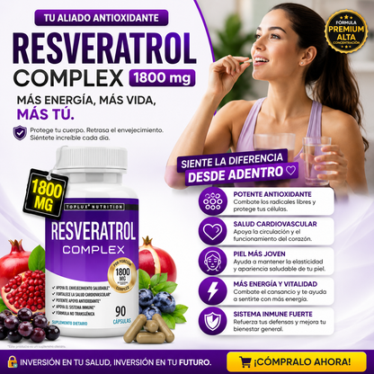 Resveratrol 1800mg Natural Complex Antienvejecimiento 90 Capsulas