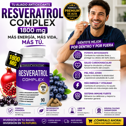 Resveratrol 1800mg Natural Complex Antienvejecimiento 90 Capsulas
