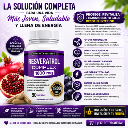 Resveratrol 1800mg Natural Complex Antienvejecimiento 90 Capsulas