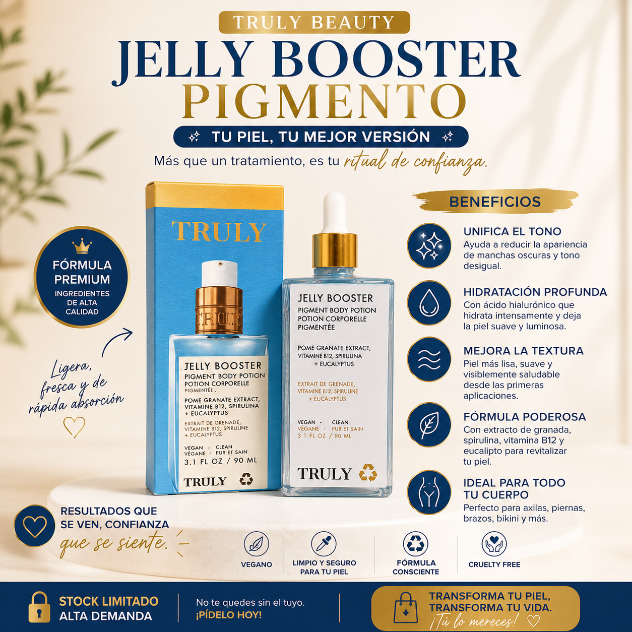 Truly Beauty Jelly Booster - Reduce Manchas Visibles Mientras Hidrata Profundamente tu Piel.
