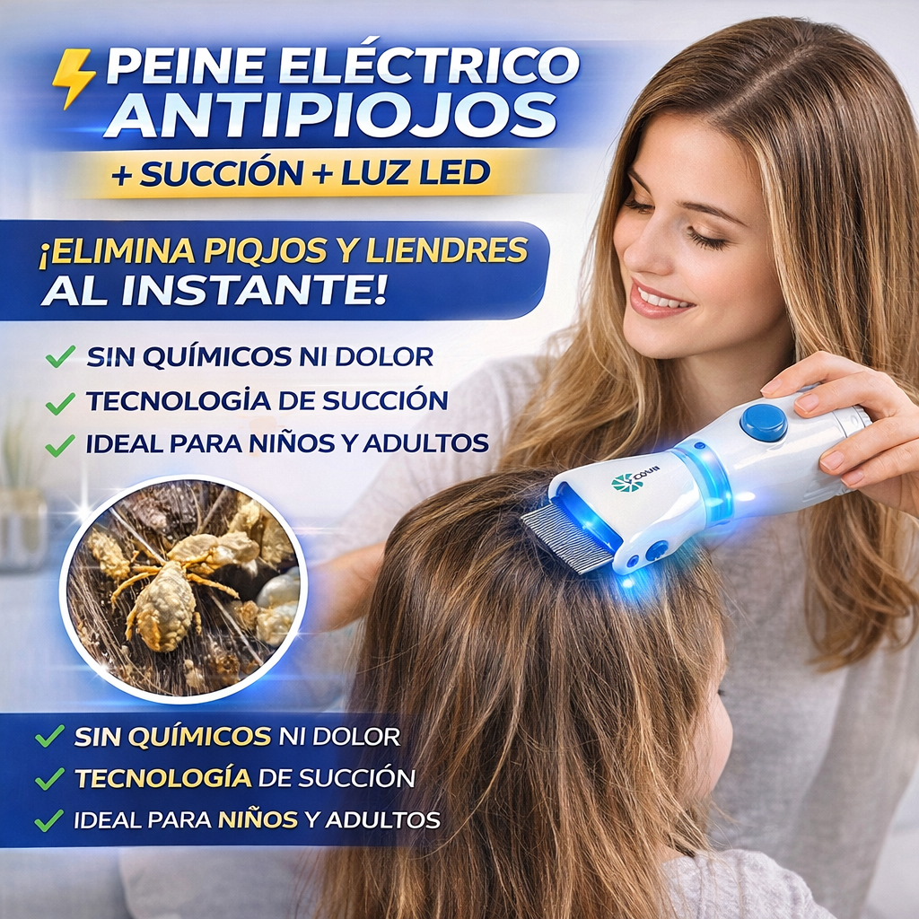 PEINE ELÉCTRICO ANTIPIOJOS CON SUCCIÓN + LUZ LED