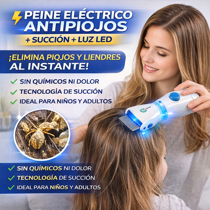 PEINE ELÉCTRICO ANTIPIOJOS CON SUCCIÓN + LUZ LED