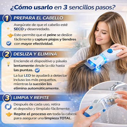 PEINE ELÉCTRICO ANTIPIOJOS CON SUCCIÓN + LUZ LED