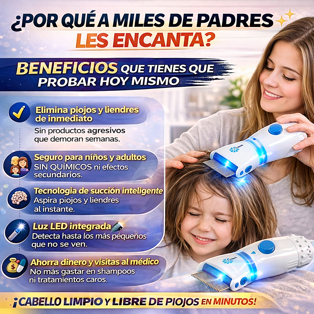 PEINE ELÉCTRICO ANTIPIOJOS CON SUCCIÓN + LUZ LED