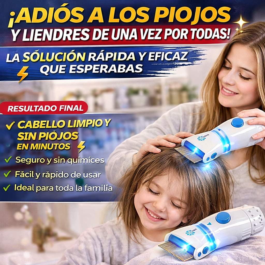 PEINE ELÉCTRICO ANTIPIOJOS CON SUCCIÓN + LUZ LED