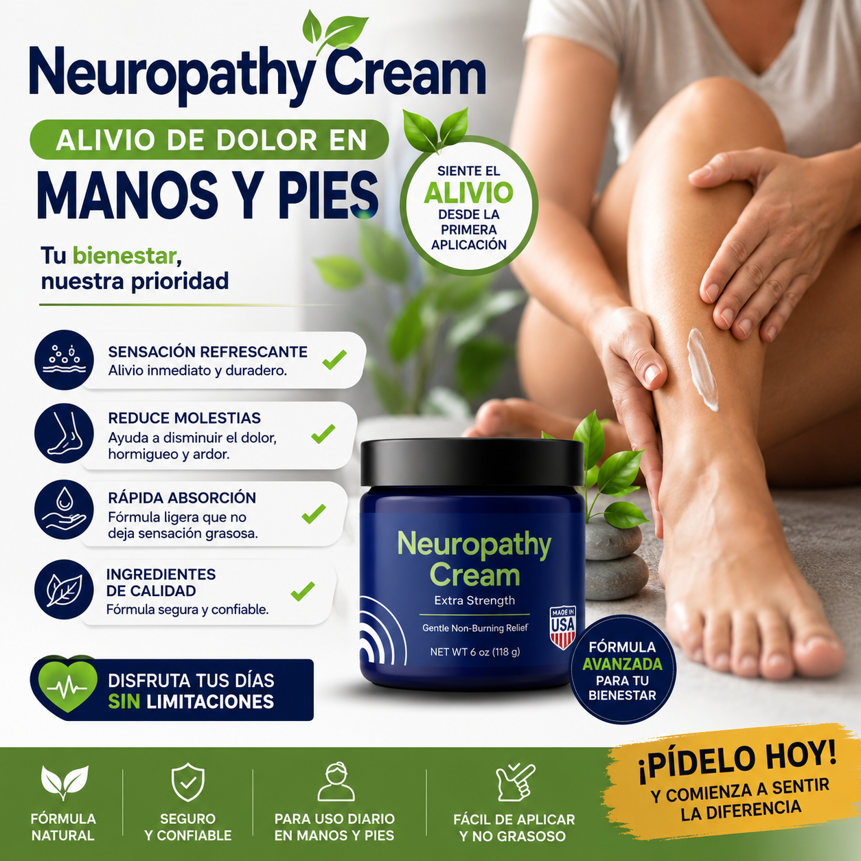 Neuropathy Cream Alivio de Dolor en Manos y Pies - Siente el Alivio desde la Primera Aplicación