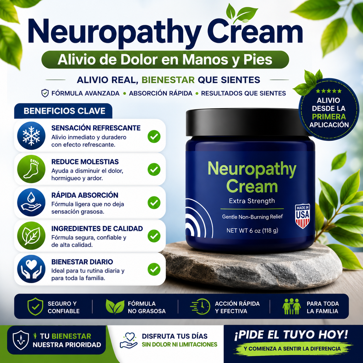 Neuropathy Cream Alivio de Dolor en Manos y Pies - Siente el Alivio desde la Primera Aplicación