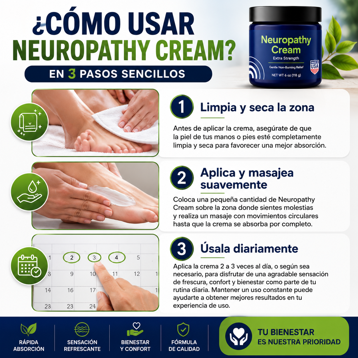 Neuropathy Cream Alivio de Dolor en Manos y Pies - Siente el Alivio desde la Primera Aplicación