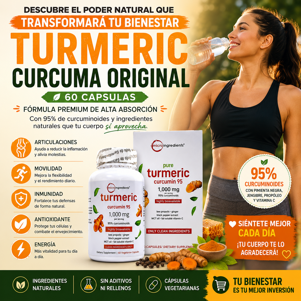 🌟 Turmeric Curcuma Original – Curcumin 95% - 60 Capsulas