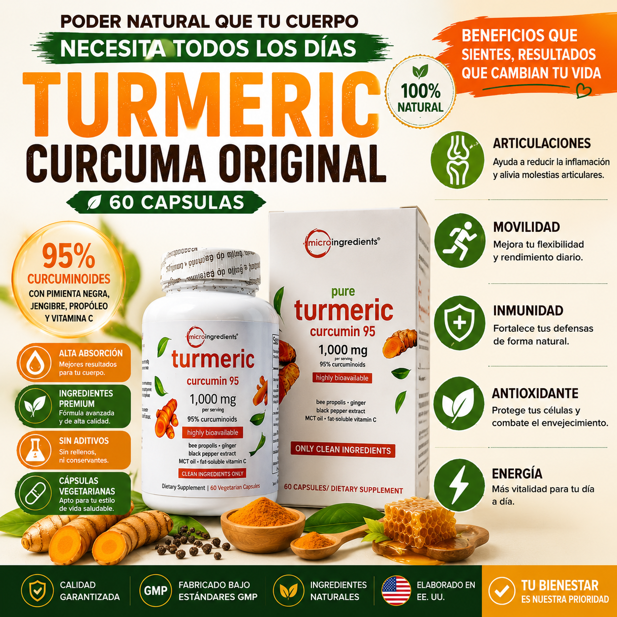 🌟 Turmeric Curcuma Original – Curcumin 95% - 60 Capsulas