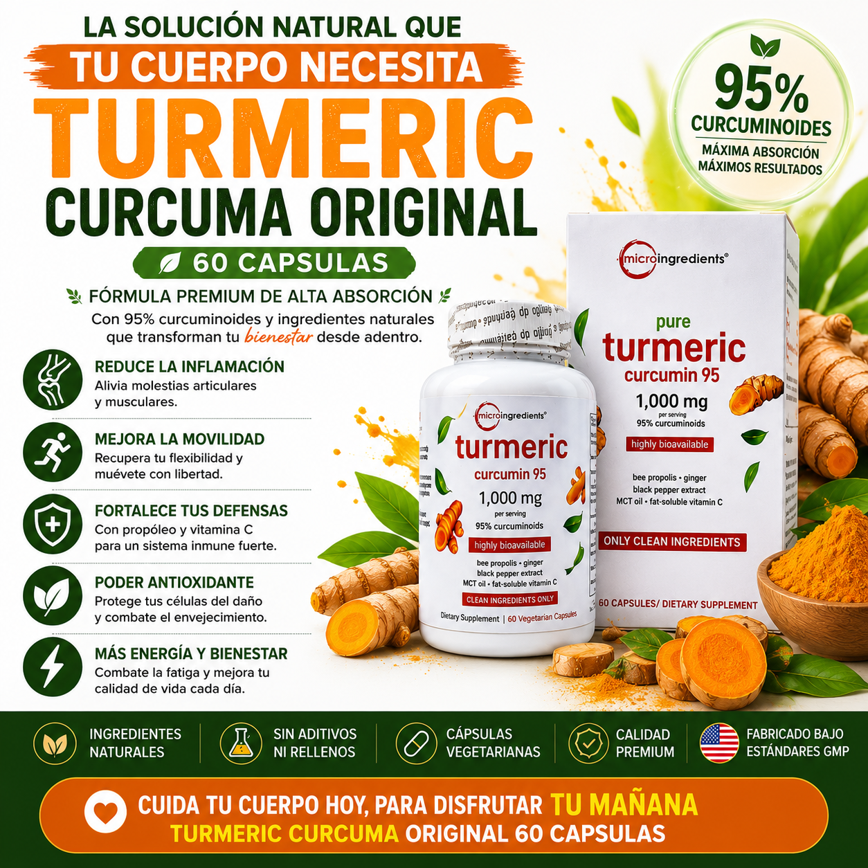 🌟 Turmeric Curcuma Original – Curcumin 95% - 60 Capsulas