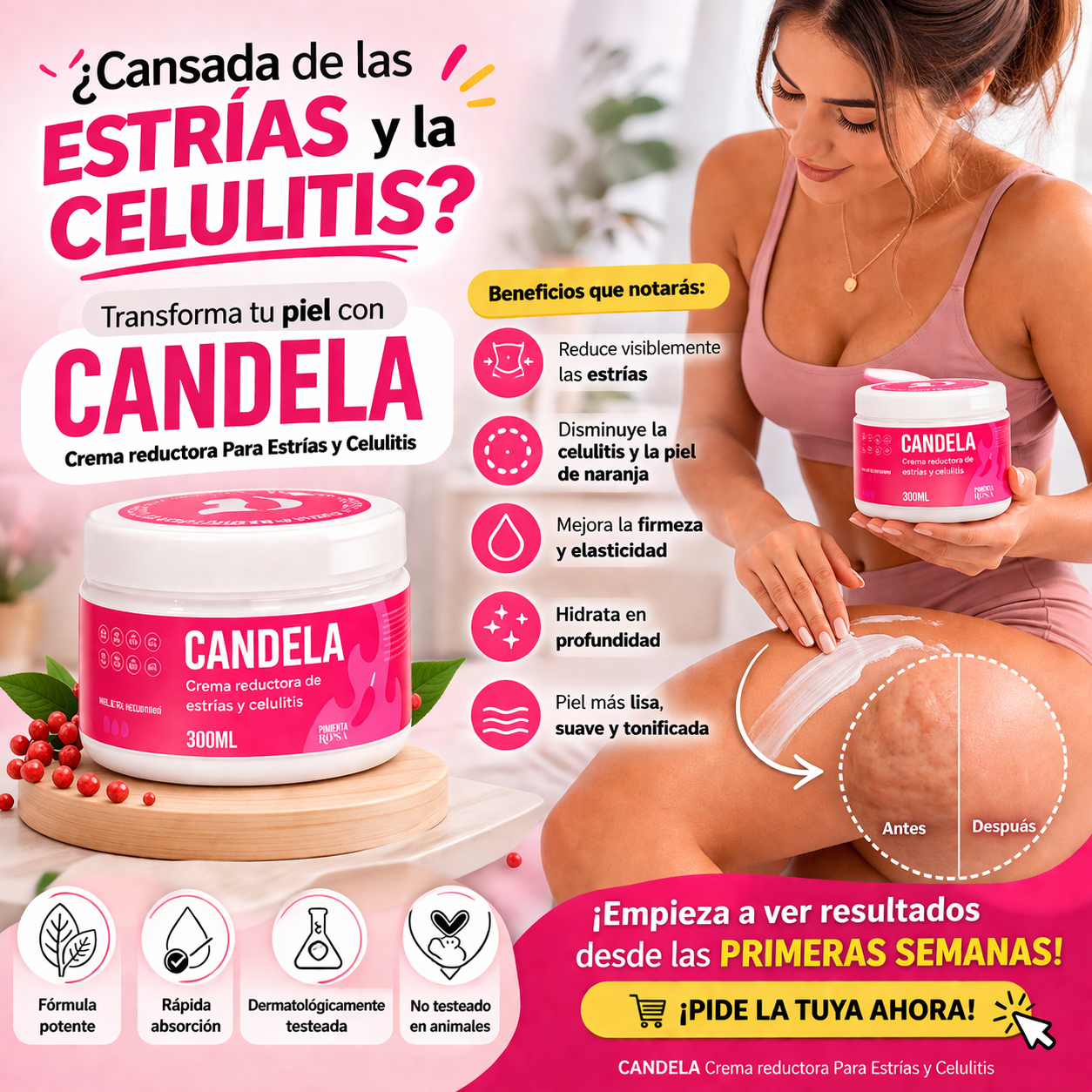 CANDELA Cream - Crema reductora Para Estrías y Celulitis