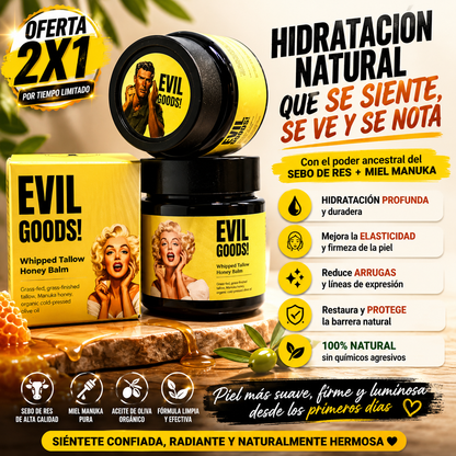 OFERTA 2X1  EVIL GOODS Crema con Sebo de Res - Hidratación Natural Profunda, AntiEnvejecimiento y Restauradora