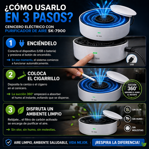 Cenicero Purificador Multifuncional Inteligente USB