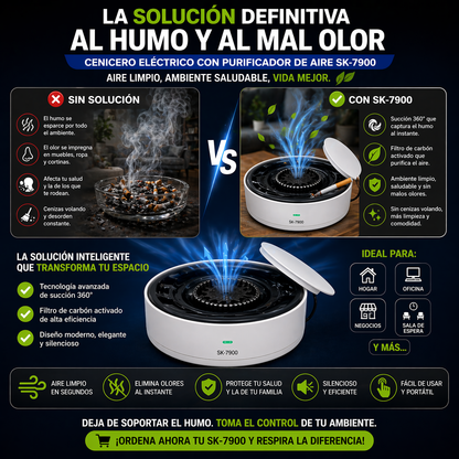 Cenicero Eléctrico con Purificador de Aire Multifuncional Inteligente USB