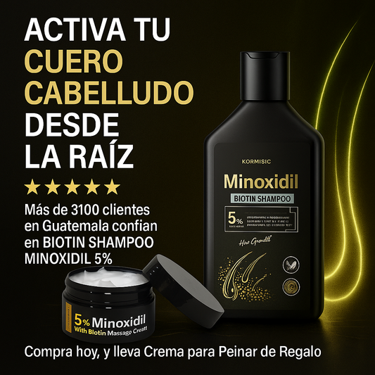 BIOTIN Shampoo Anti Calvicie con Minoxidil 5%. Compra Hoy y lleva Regalo Especial