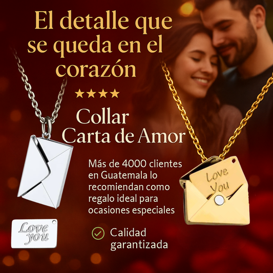 Collar Carta de Amor "Love You"💌 (Acero Inoxidable) "Incluye Estuche Textil Premium de Regalo"😍