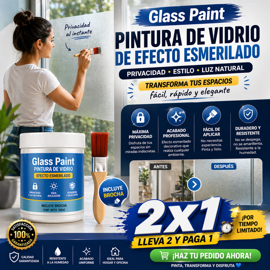 2x1 Glass Paint - Pintura de Vidrio de Efecto Esmerilado (Incluyen 2 Brochas)