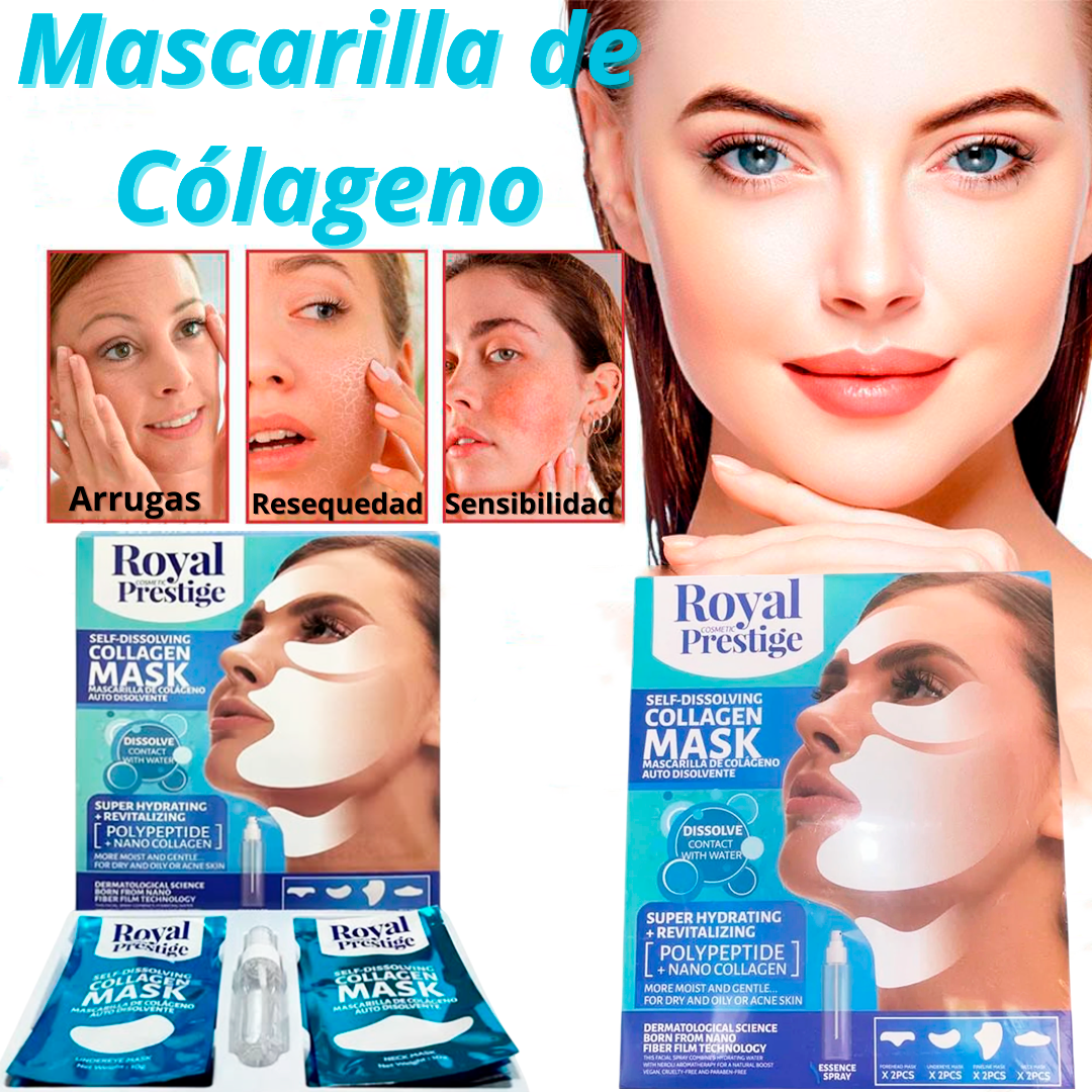Parches de Mascarilla Soluble de Colágeno Hidrolizado (Incluye Spray de Colágeno)
