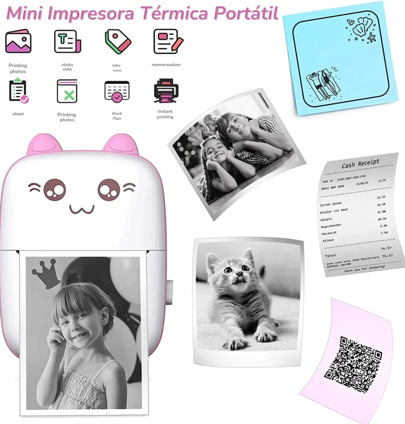 Mini Impresora Térmica Portátil (Rosa)