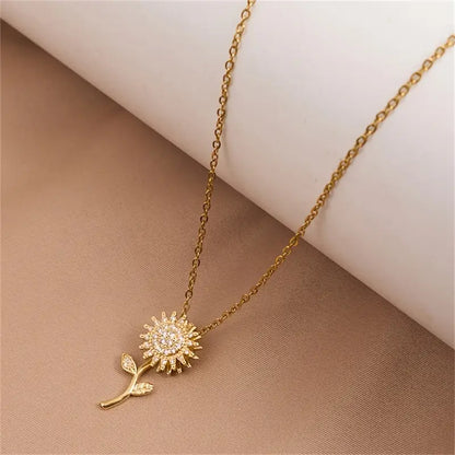 🌻 Collar Giratorio de Girasol en Acero Inoxidable (Sin cofre, incluye caja de regalo)