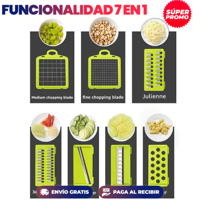 "7 en 1" Picador de Verduras MultiFuncional + 1 Desengrasante de Cocina Gratis😍